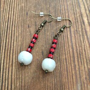 *5 For $20*  Red and White Beaded Dangle Earrings / Handmade Ladies Earrings